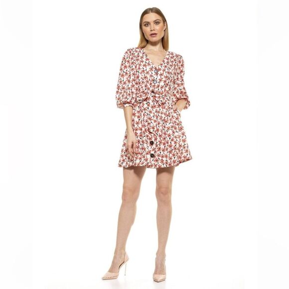 Alexia Admor Women’s V Neck floral button down short sleeve dress NWT size 2! 😍 - Picture 1 of 14